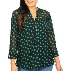 Juniper + Lime Womens Dots Mesh Pleated 3/4 Sleeve Top