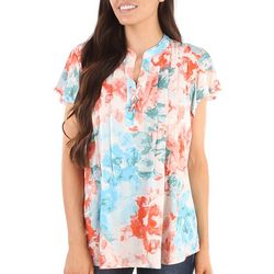 Womens Lace-Up Print Short Sleeve Top