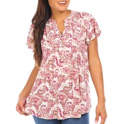Womens Paisley Lace Up Short Sleeve Top