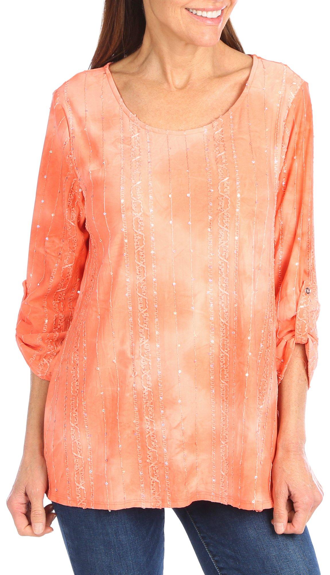 Coral Bay Womens Embellished 3/4 Sleeve Top