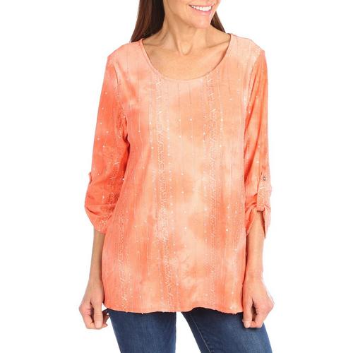 Coral Bay Womens Embellished 3/4 Sleeve Top
