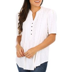 Womens Flare Hem Pleated Front Short Sleeve Top