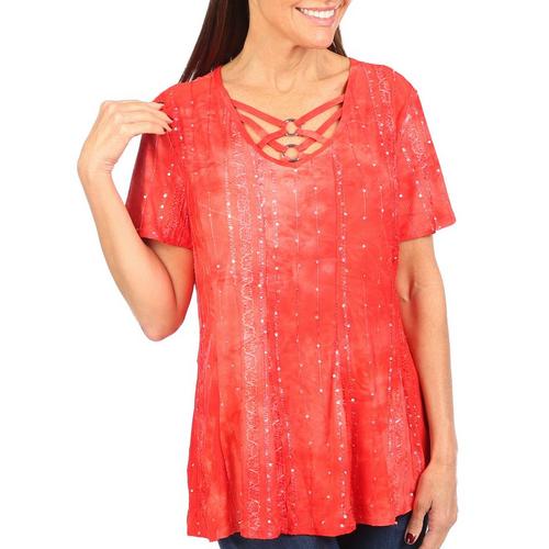 Coral Bay Womens Double O-Ring Embellished Short Sleeve