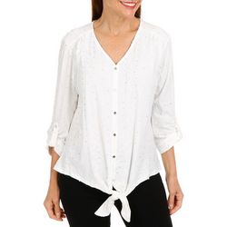 Womens Solid Tie Knot Front Tunic 3/4 Sleeve Top