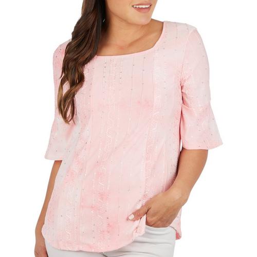 Coral Bay Womens Embellished 3/4 Bell Sleeve Top