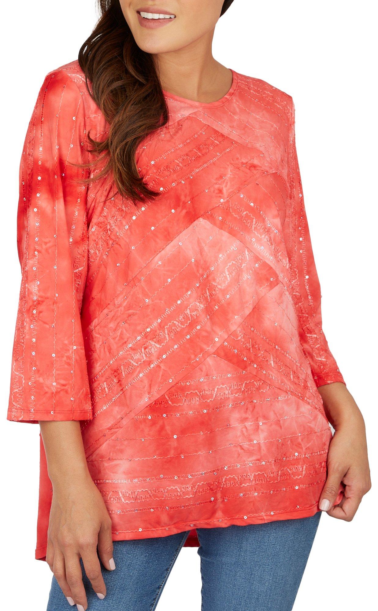 Womens Embellished Asymmetric Tunic 3/4 Sleeve Top