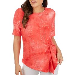 Coral Bay Womens Tie-Dye Embellished Twist Short Sleeve Top