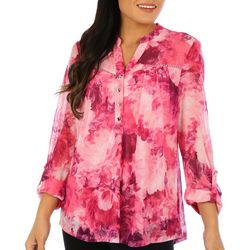 Womens Pleat With Trim 3/4 Sleeve Top