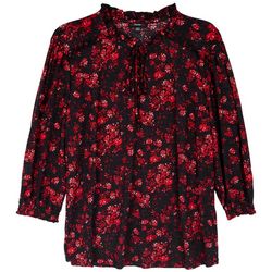 Cocomo Womens Floral Keyhole Front Tie 3/4 Sleeve Top
