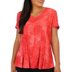 Coral Bay Womens Short Sleeve Embellished Pleated Top