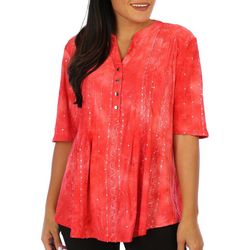Coral Bay Womens Short Sleeve Embellished Henley Top