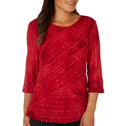 Womens Solid Embellished Gomez Tunic 3/4 Sleeve Top