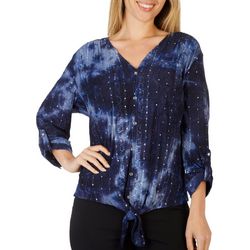 Womens Embellished Button Down Gomez 3/4 Sleeve Top