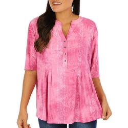 Womens Embellished Pleated Short Sleeve Top