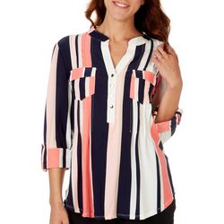 Coral Bay Womens Stripe Pocket Knot 3/4 Sleeve Top