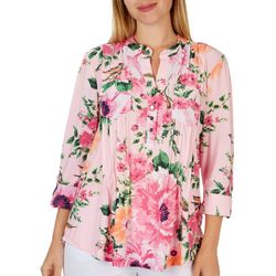 Coral Bay Womens Floral Print 3/4 Sleeve Top