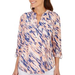Coral Bay Womens Floral Print 3/4 Sleeve Top