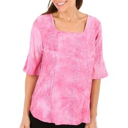 Womens Embellished Square Neck Elbow Sleeve Top