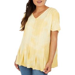Coral Bay Womens Embellished Pleated Short Sleeve Top
