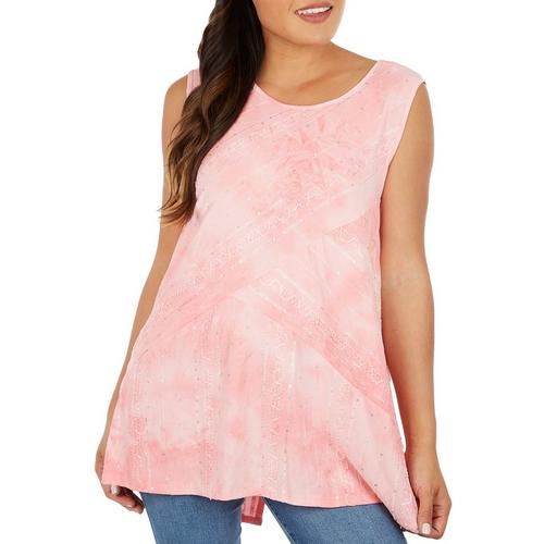 Coral Bay Womens Asymmetric Embellished Sleeveless Top