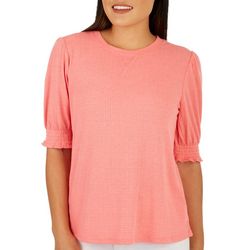 Greige Womens Solid Puff Short Sleeve Top