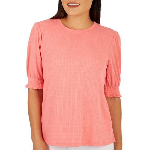 Greige Womens Solid Puff Short Sleeve Top