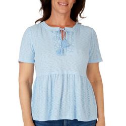 Greige Womens Solid Peasent Short Sleeve Top