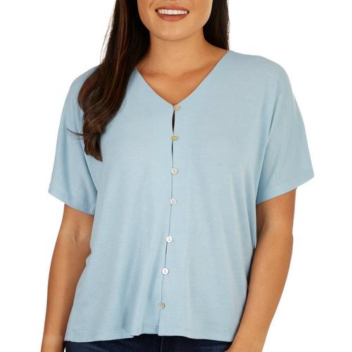 Greige Womens Button Down V-Neck Top