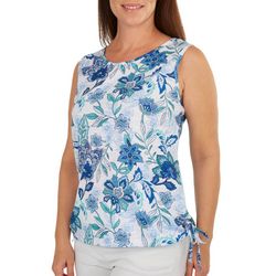 Emily Daniels Womens Floral Ruched Side Tie Sleeveless Top