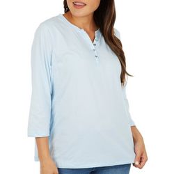 Coral Bay Womens Solid 3/4 Sleeve Henley Top