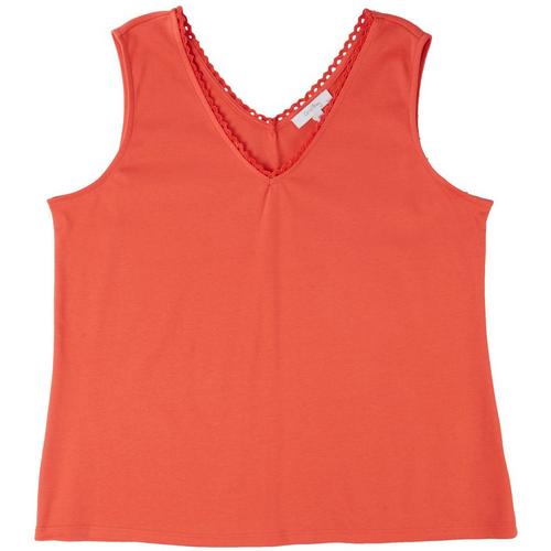 Coral Bay Womens Solid Crochet V-Neck Tank Top