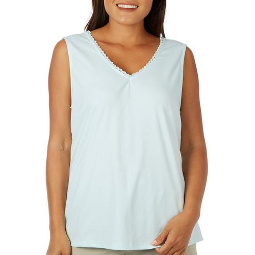 Coral Bay Womens Solid Crochet V-Neck Tank Top