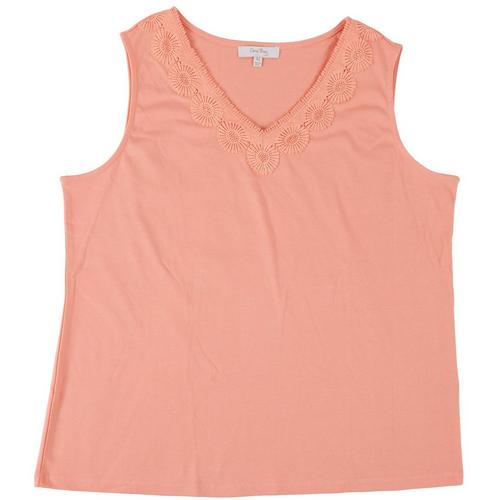 Coral Bay Womens Solid Lace V-Neck Sleeveless Top