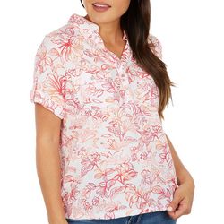 Coral Bay Womens Floral Print Roll Tab Short Sleeve Polo