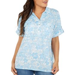 Coral Bay Womens Floral Burnout Pocket Short Sleeve Polo