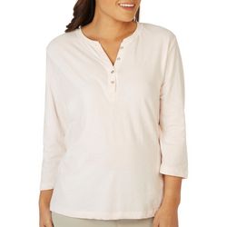 Coral Bay Womens 3/4 Sleeve Henley Top