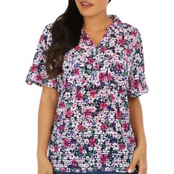 Coral Bay Womens Floral Henley Short Sleeve Polo Top