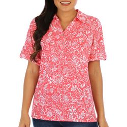 Coral Bay Womens Floral Print Short Sleeve Polo