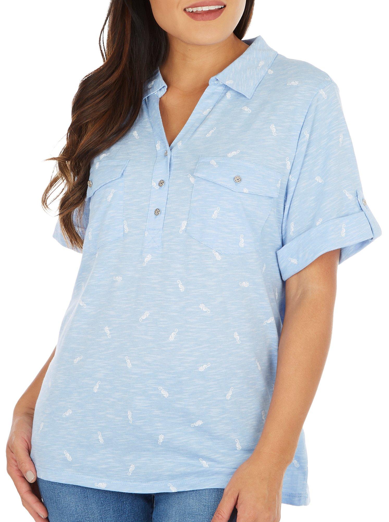 Coral Bay Womens Heathered Floral Short Sleeve Polo