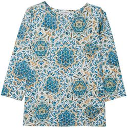 Emily Daniels Womens Textured Floral 3/4 Sleeve Top