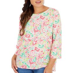 Womens Embroidered Spring Abstract 3/4 Sleeve Top
