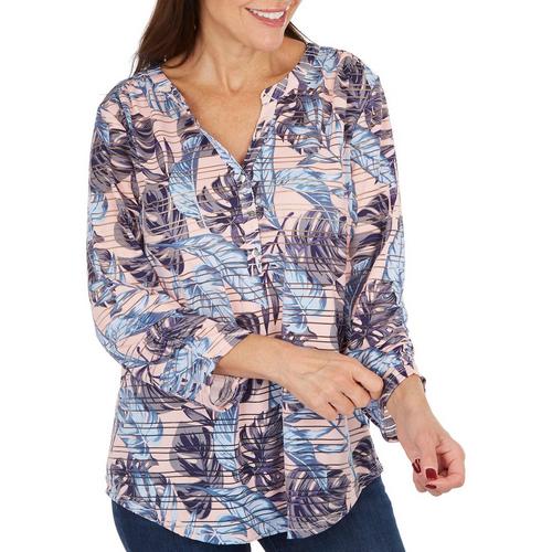 Coral Bay Womens Tropical Burnout Henley 3/4 Sleeve