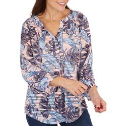 Womens Tropical Burnout Henley 3/4 Sleeve Top
