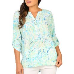 Coral Bay Womens Cool Waters 3/4 Sleeve Henley Top