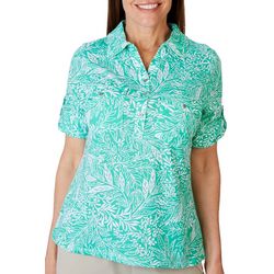 Coral Bay Women Tropical Print Pocket Short Sleeve Polo