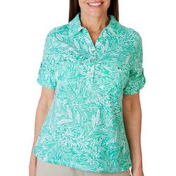 Women Tropical Print Pocket Short Sleeve Polo
