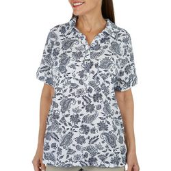 Coral Bay Womens Paisley Pocket Short Sleeve Top