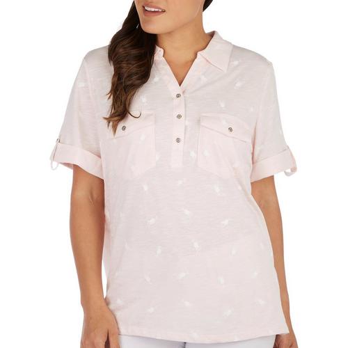 Coral Bay Womens Heathered Cocktail Print Short Sleeve