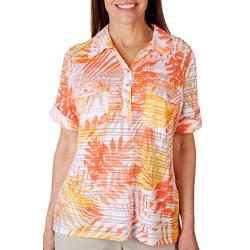 Women's Tropical Print Pocket Short Sleeve Polo