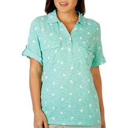 Coral Bay Womens Heathered Floral Short Sleeve Polo